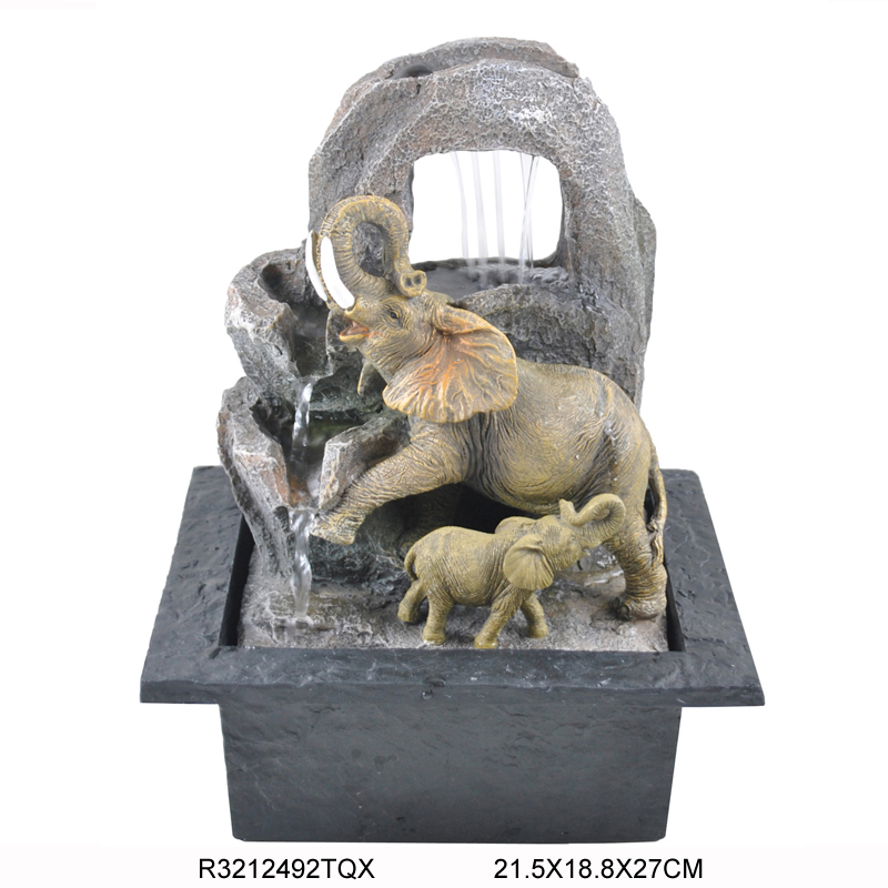 Drinking Elephants Indoor Water Fountain Waterfall With Glass Ball